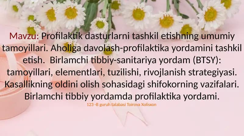 Profilaktik dasturlarni tashkil etish