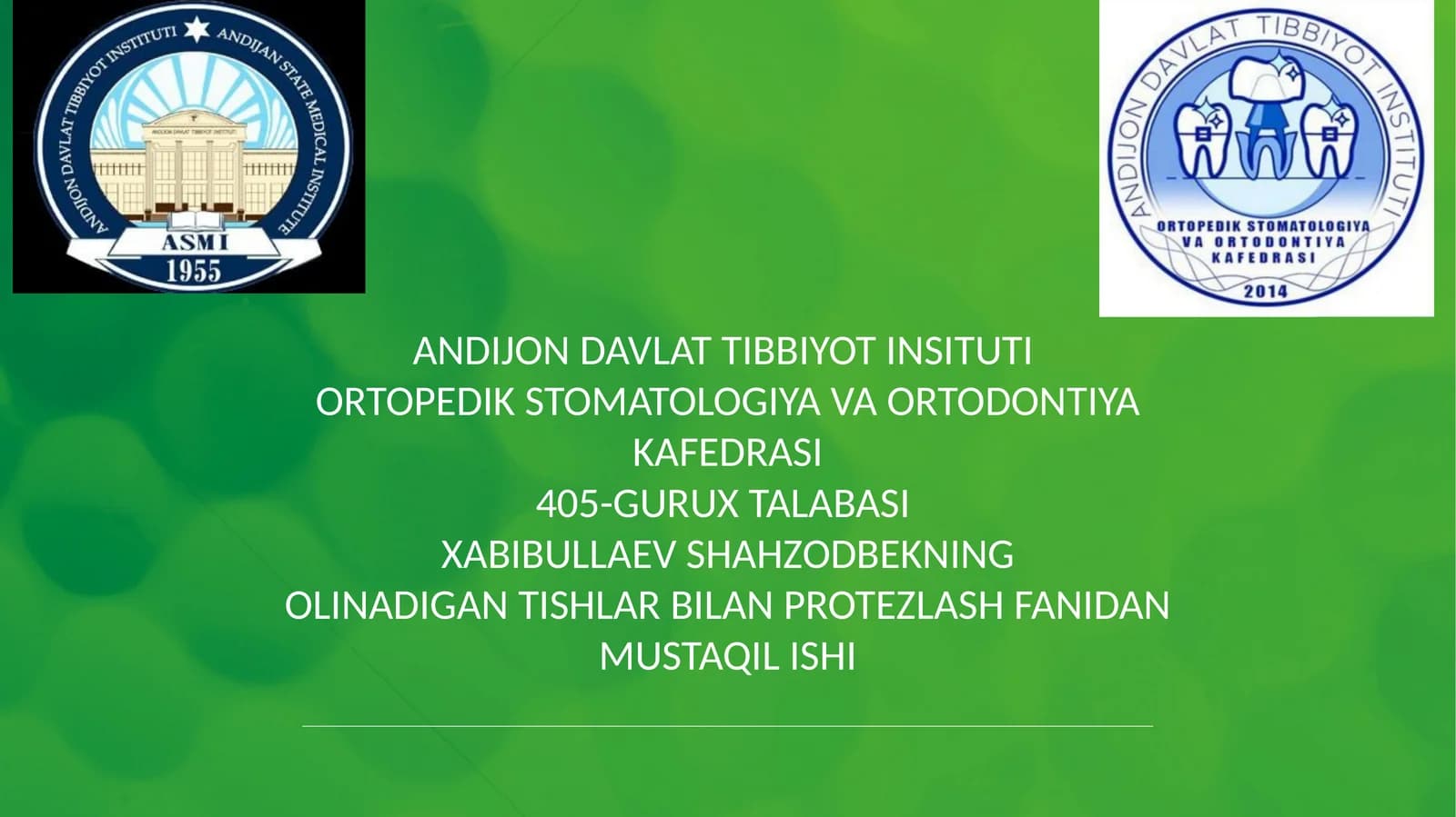 Olinadigan tishlar bilan protezlash fanidan mustaqil ish ppt. Mavzu:Yuza yoylarini joylashtirish.