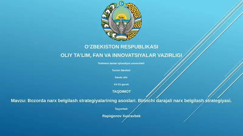 Bozorda narx belgilash strategiyalarining asoslari. Birinchi darajali narx belgilash strategiyasi