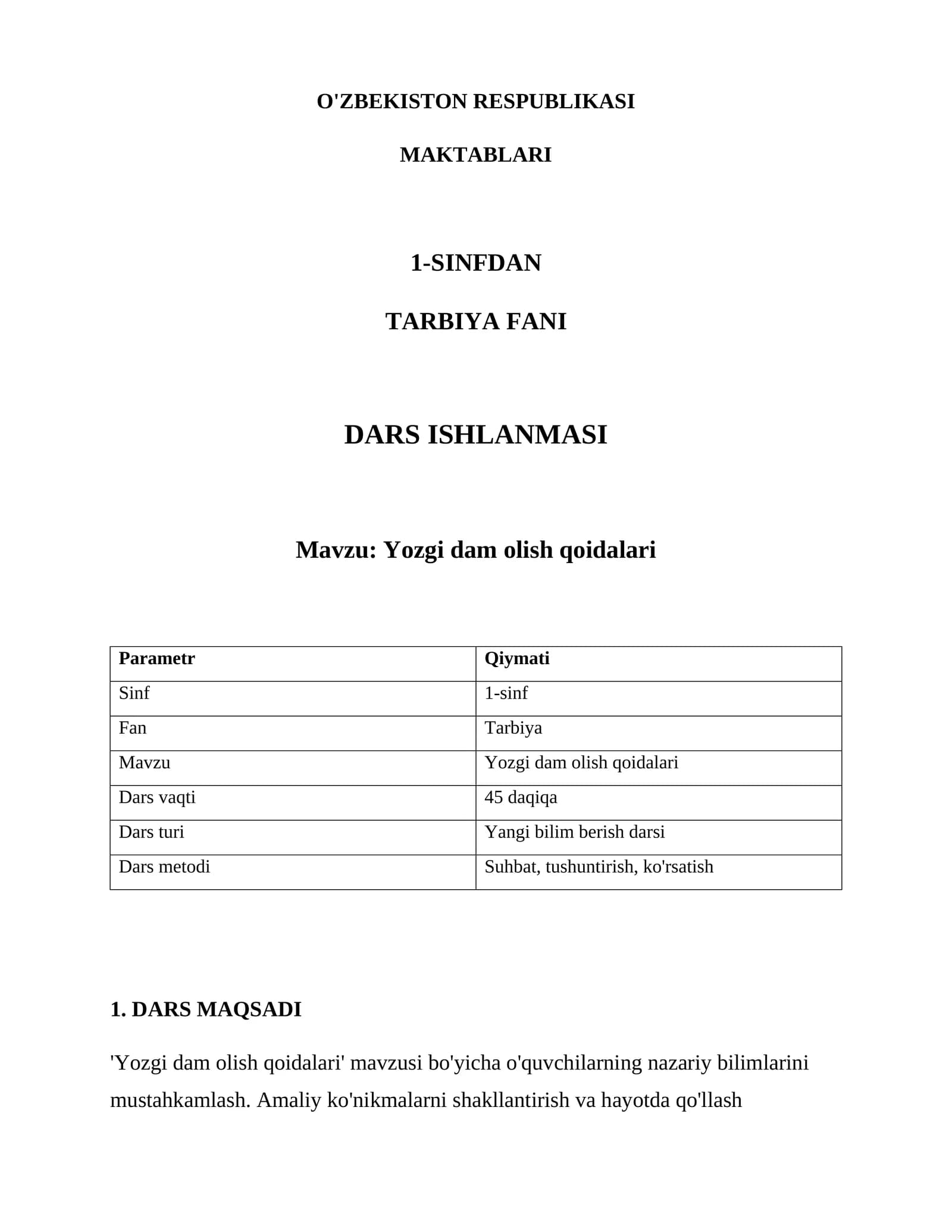 Yozgi dam olish qoidalari
