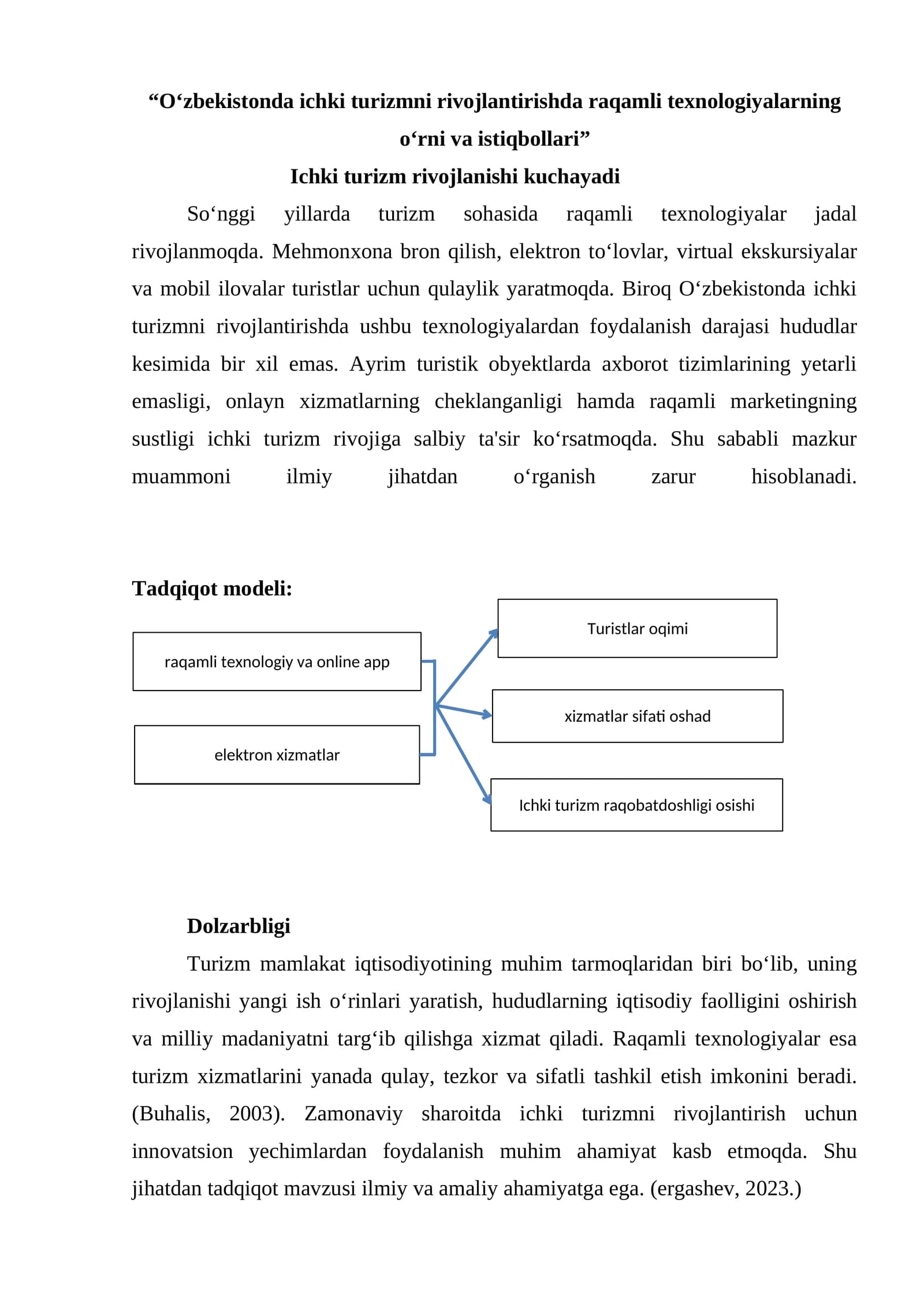 O‘zbekistonda ichki turizmni rivojlantirishda raqamli texnologiyalarning o‘rni va istiqbollari