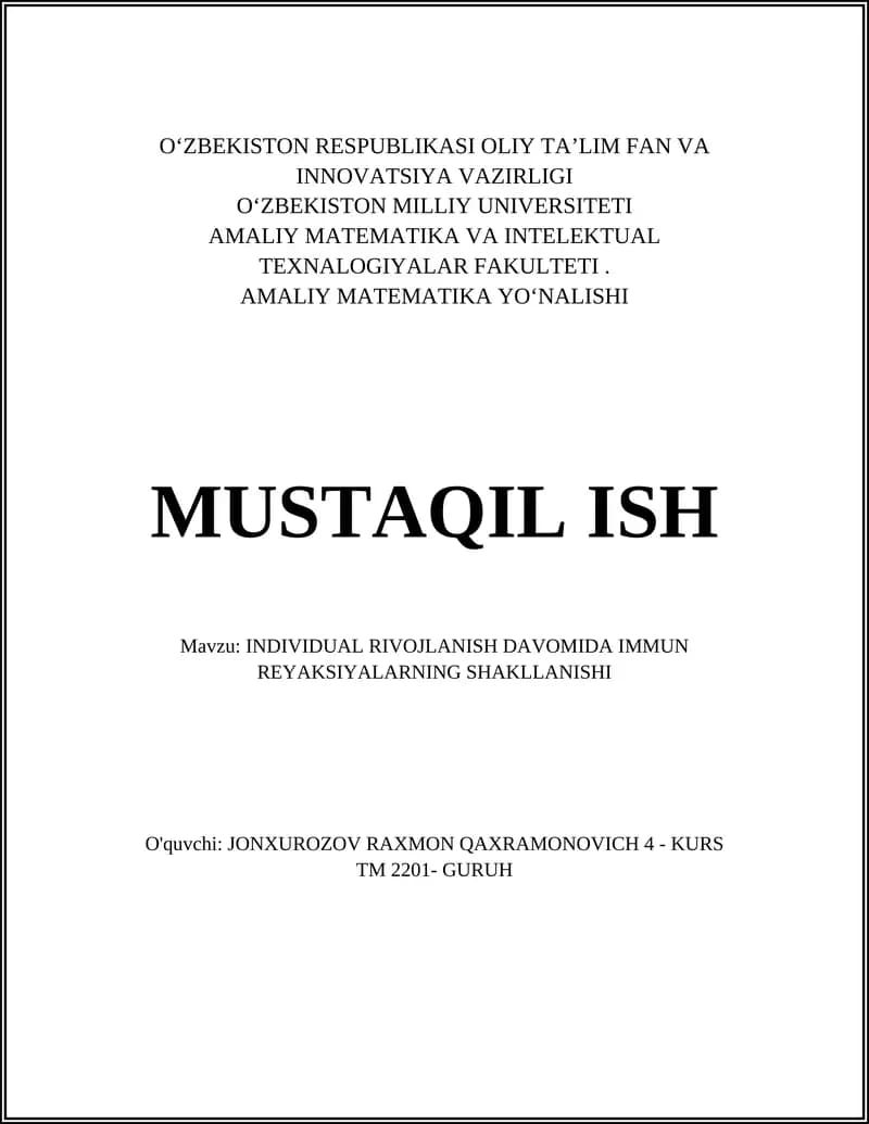 Embrional hematopoez va immun hujayralarning paydo bo‘lishi