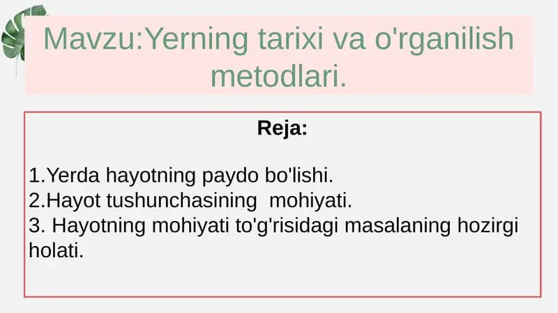 Yerning tarixi va o'rganilish metodlari
