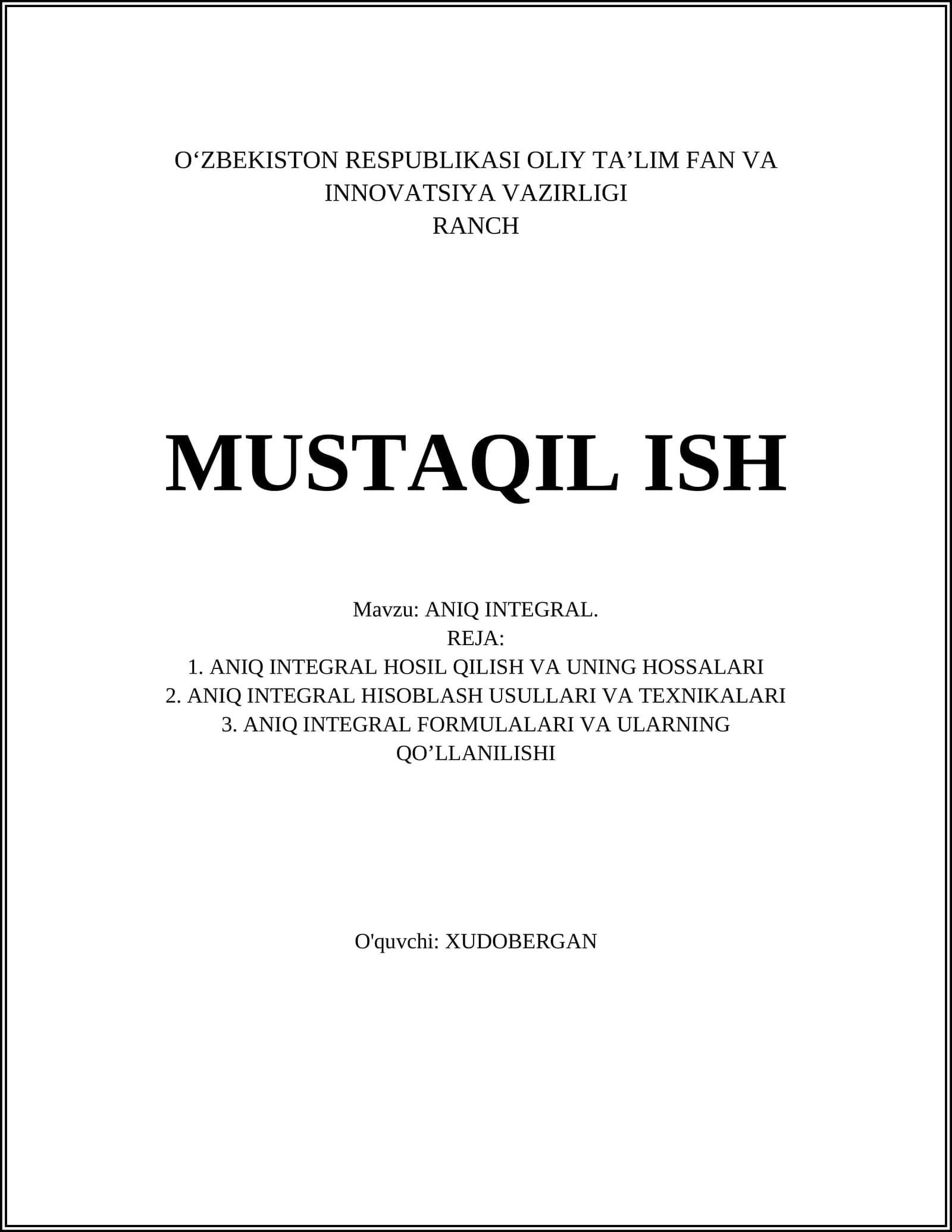 ANIQ INTEGRAL