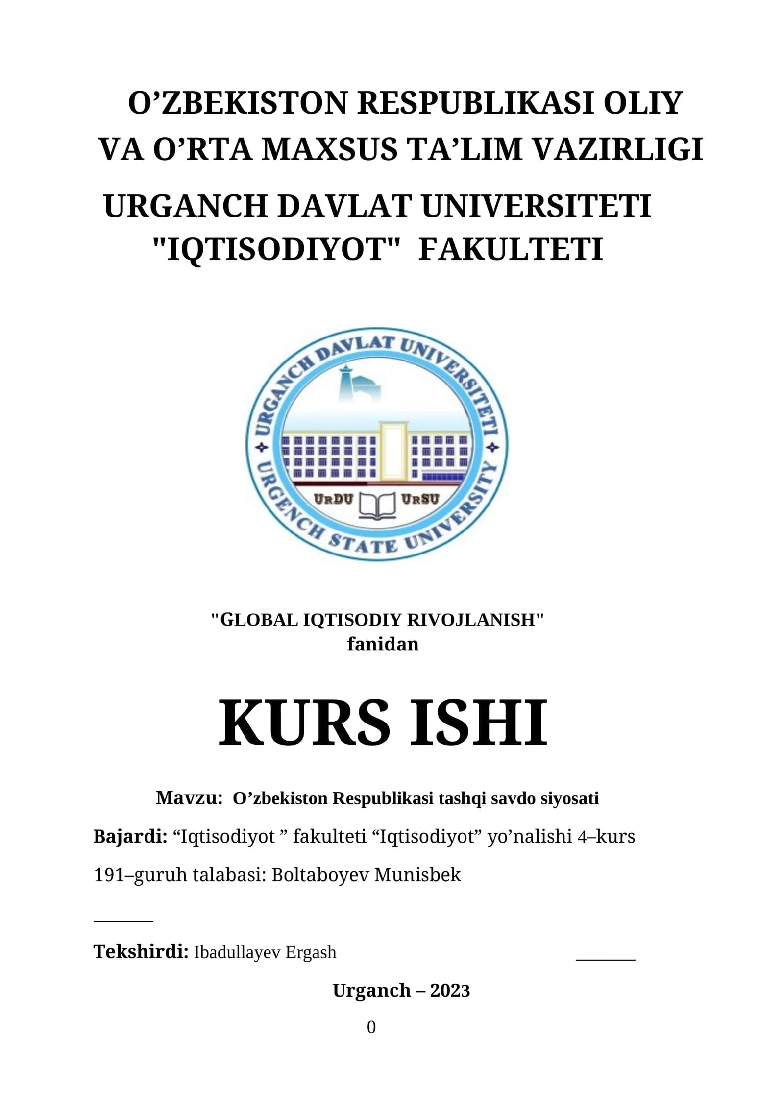 GLOBAL IQTISODIY RIVOJLANISH