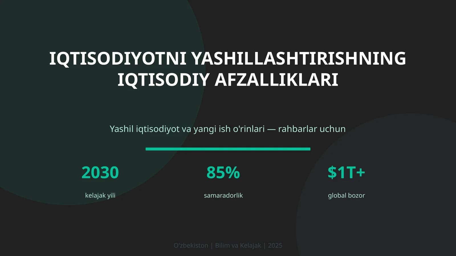 IQTISODIYOTNI YASHILLASHTIRISHNING IQTISODIY AFZALLIKLARI