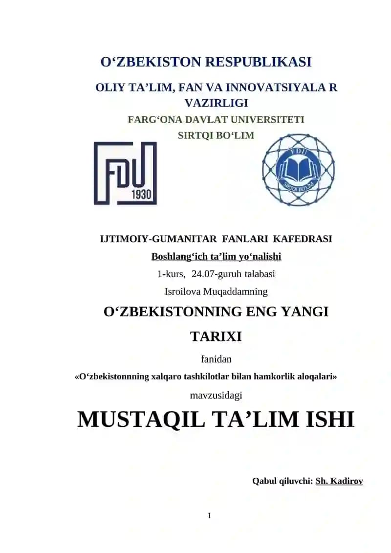 O‘zbekistonnning xalqaro tashkilotlar bilan hamkorlik aloqalari