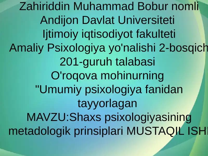 Shaxs psixologiyasi (Zahiriddin Muhammad Boburnomli Andijon Davlat Universiteti)