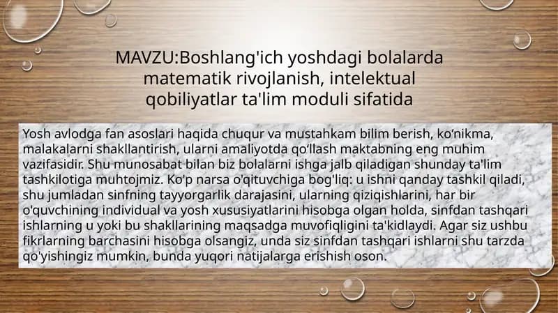 Boshlang'ichyoshdagibolalardamatematikrivojlanish