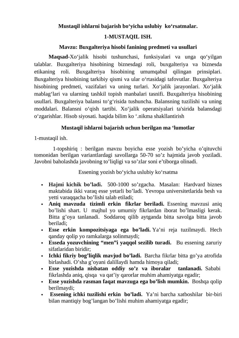 Buxgalteriya hisobi fanining predmeti va usullari
