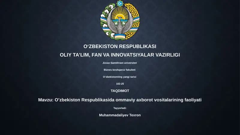 O'zbekiston Respublikasida ommaviy axborot vositalarining faoliyati