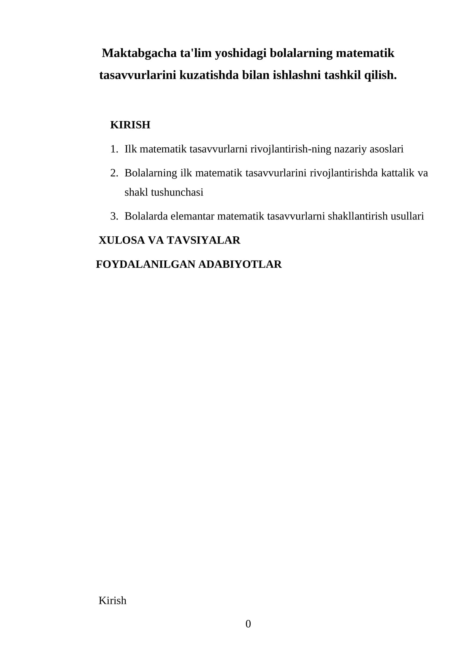 Bolalarning matematik tasavvurlarini rivojlantirish