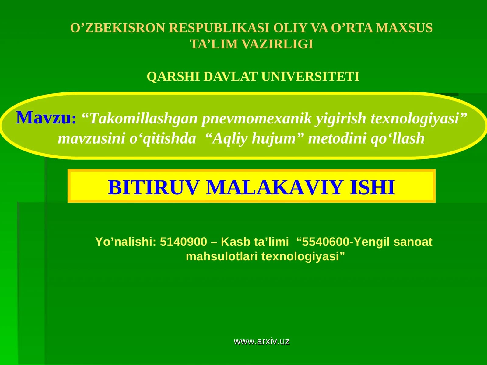 Takomillashgan pnevmomexanik yigirish texnologiyasi