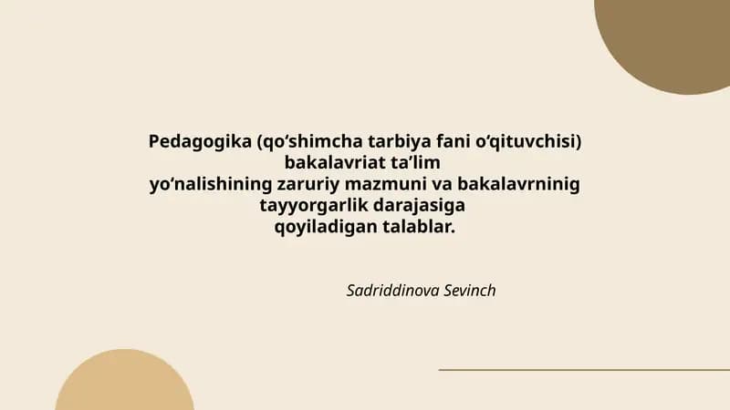 Pedagogika (qo‘shimcha tarbiya fani o‘qituvchisi) bakalavriat ta’lim