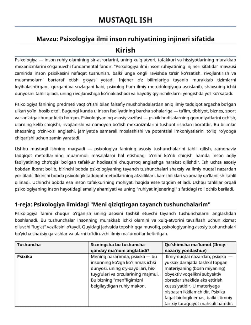 Psixologiya ilmi inson ruhiyatining injineri sifatida