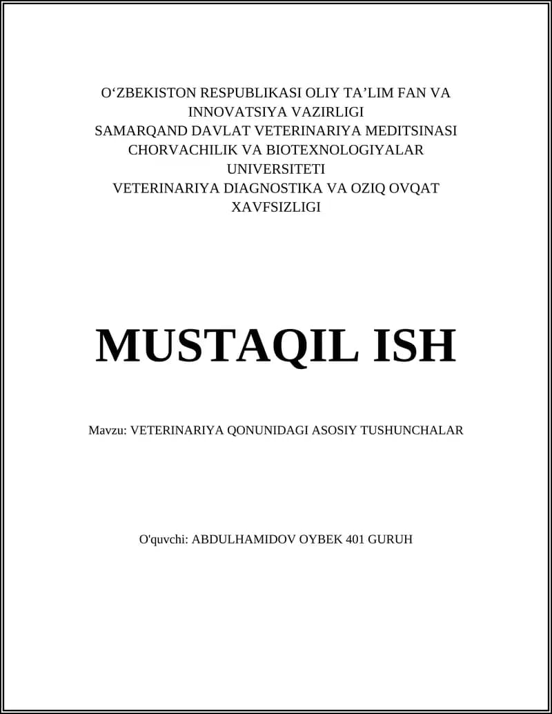 Veterinariya Qonunchiligi Tarixi