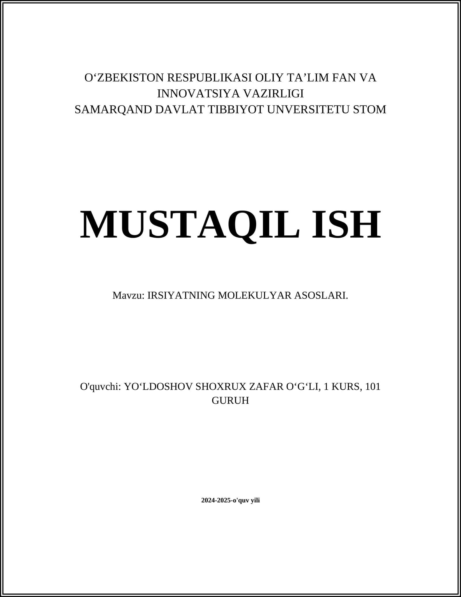 IRSIYATNING MOLEKULYAR ASOSLARI