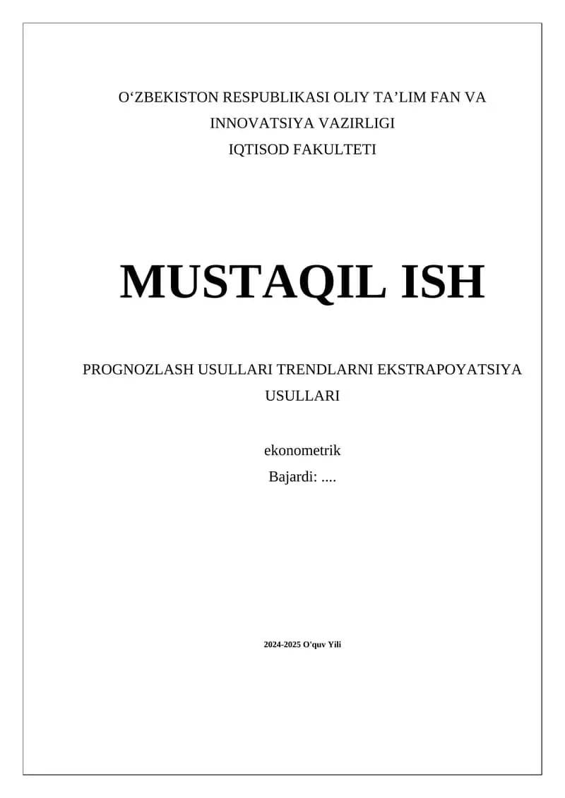 Prognozlash Usullari