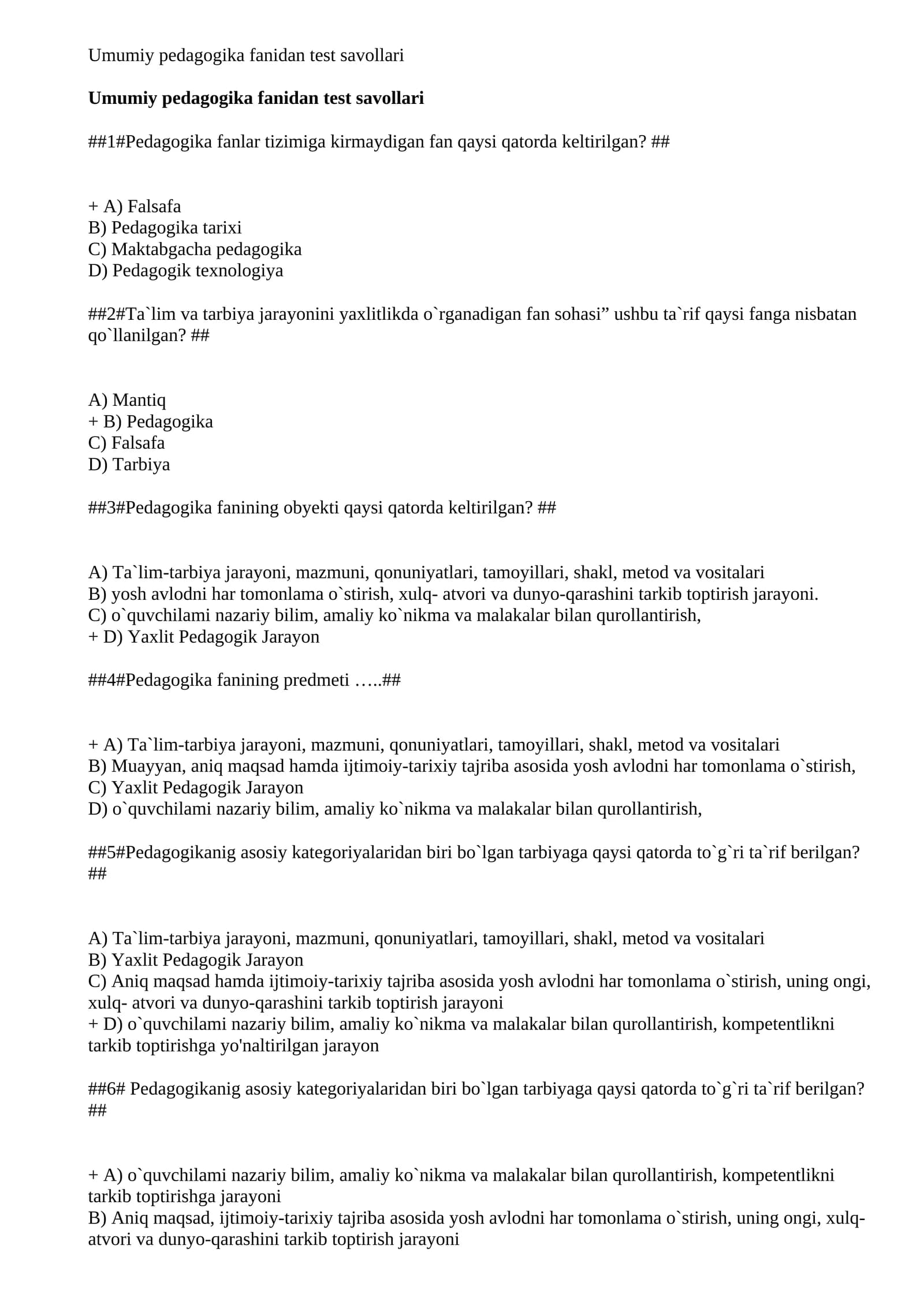 Maktab maslahatchisi uchun umumiy pedagogikadan test savol javoblari 2026