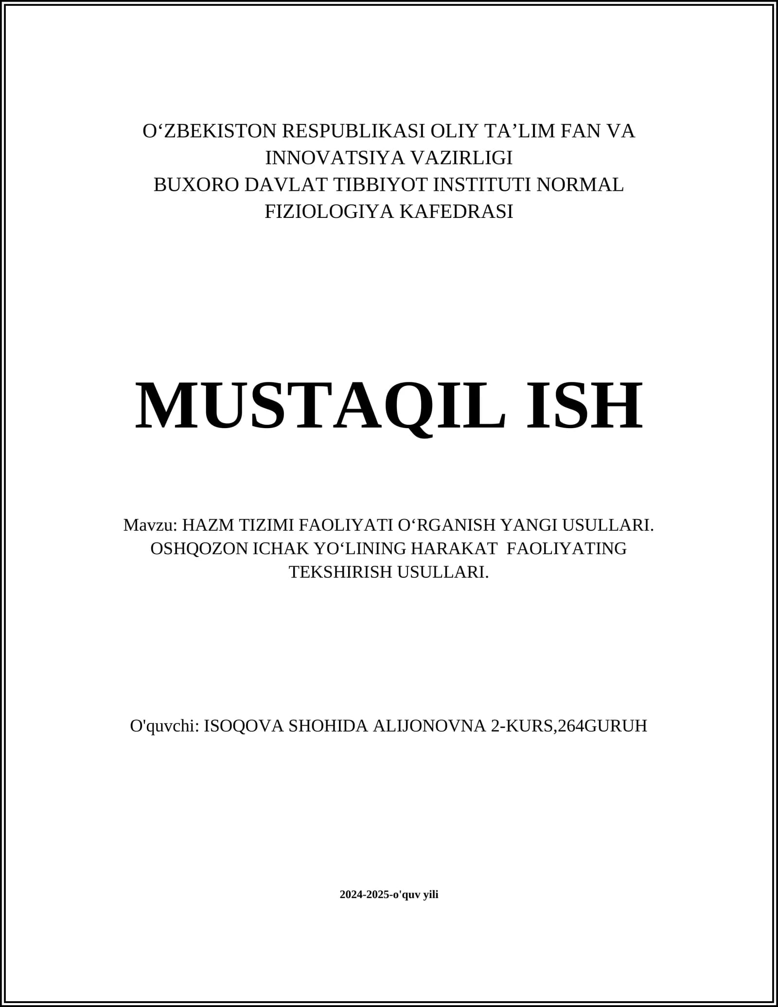 HAZM TIZIMI FAOLIYATI OʻRGANISH YANGI USULLARI