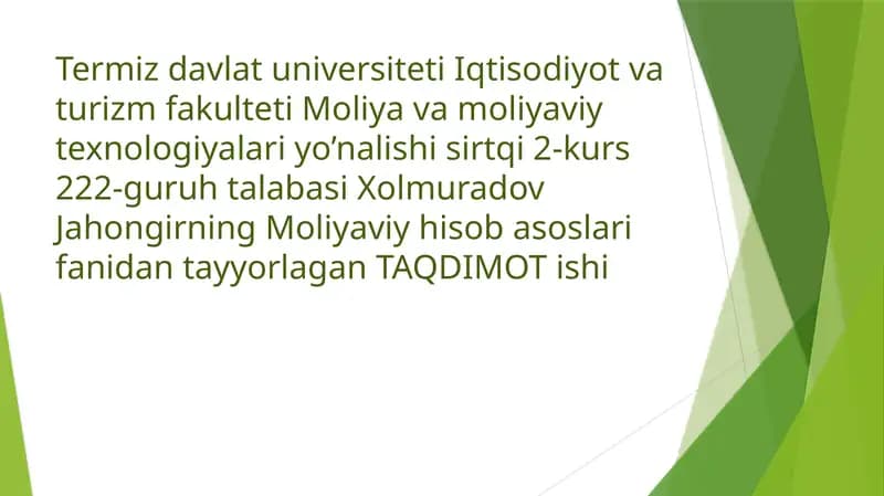 Pul mablag'larining hisobi