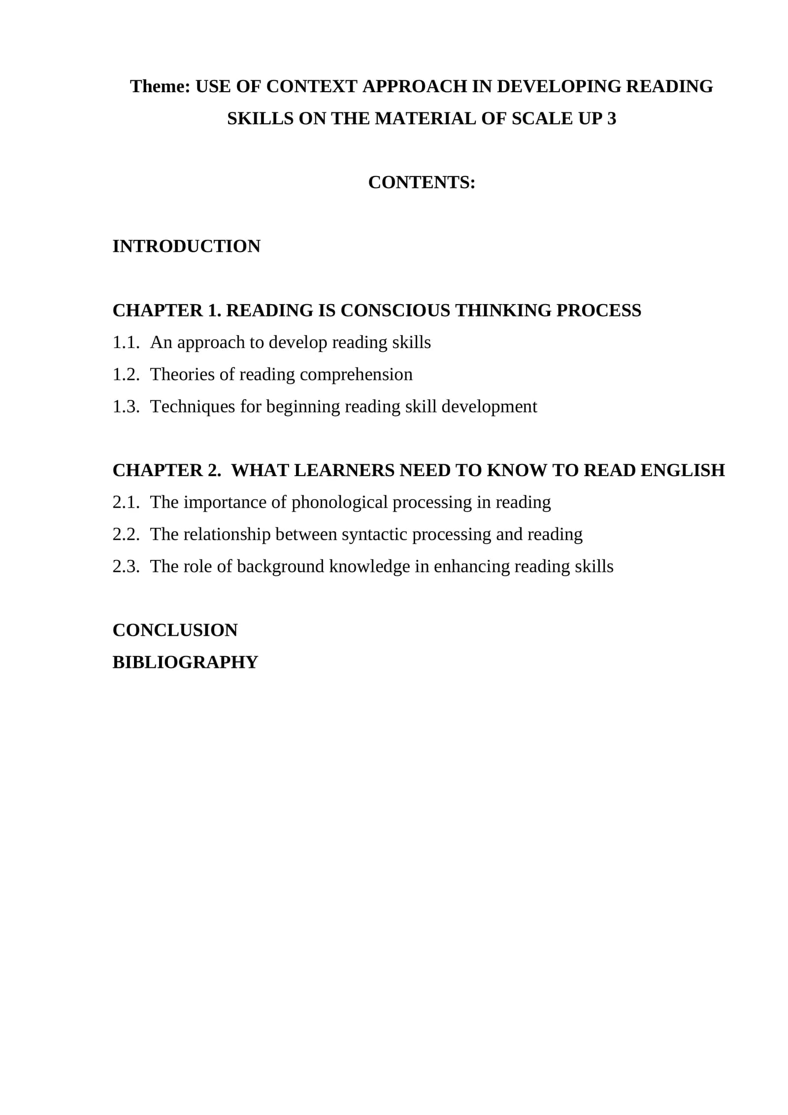 USE OF CONTEXT APPROACH IN DEVELOPING READING SKILLS ON THE MATERIAL OF SCALE UP 3