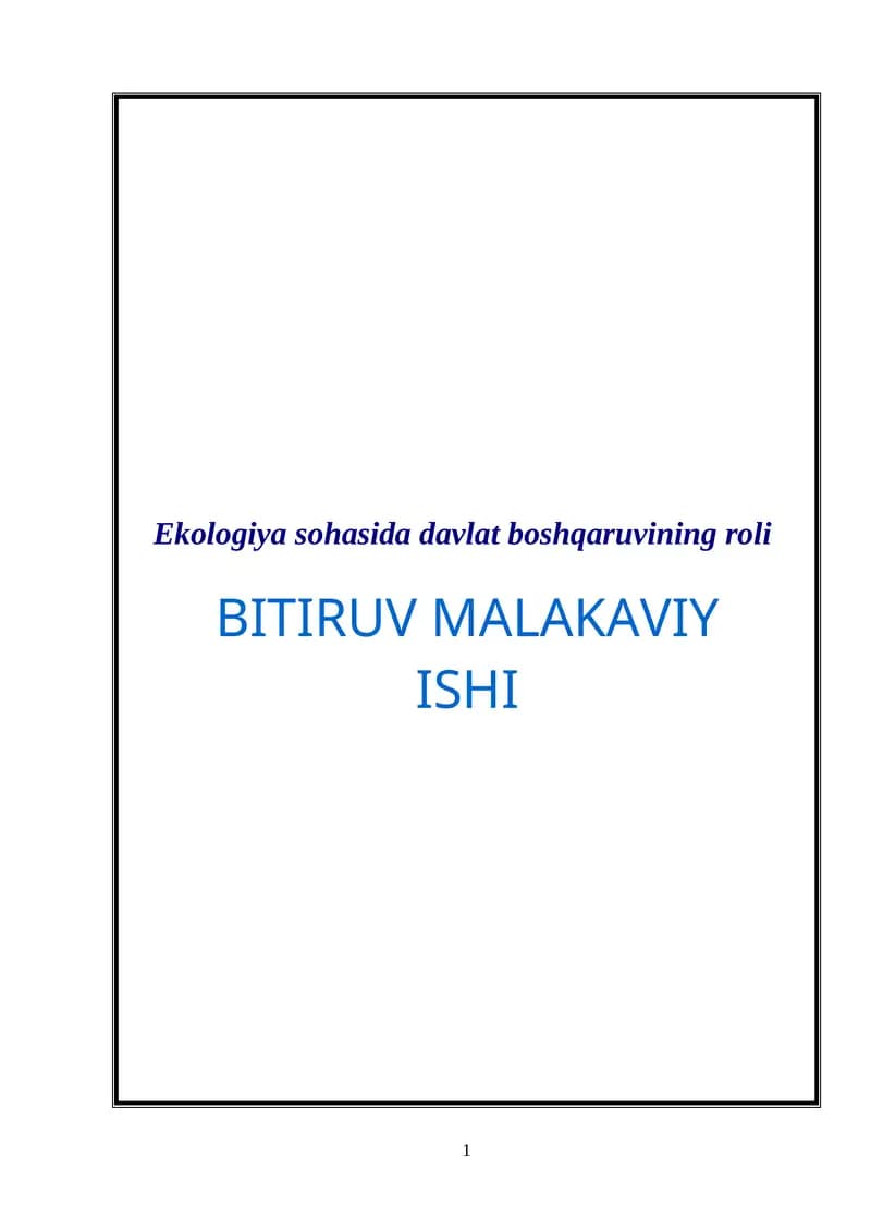 Ekologiya sohasida davlat boshqaruvining roli