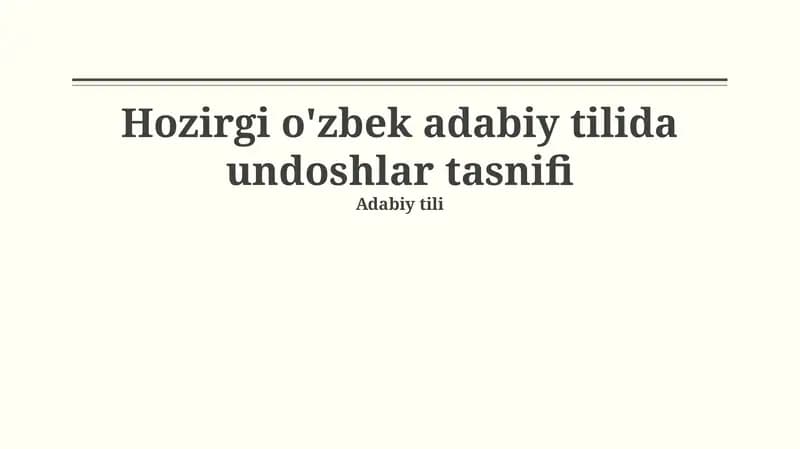 Hozirgi o'zbek adabiy tilida undoshlar tasnifi