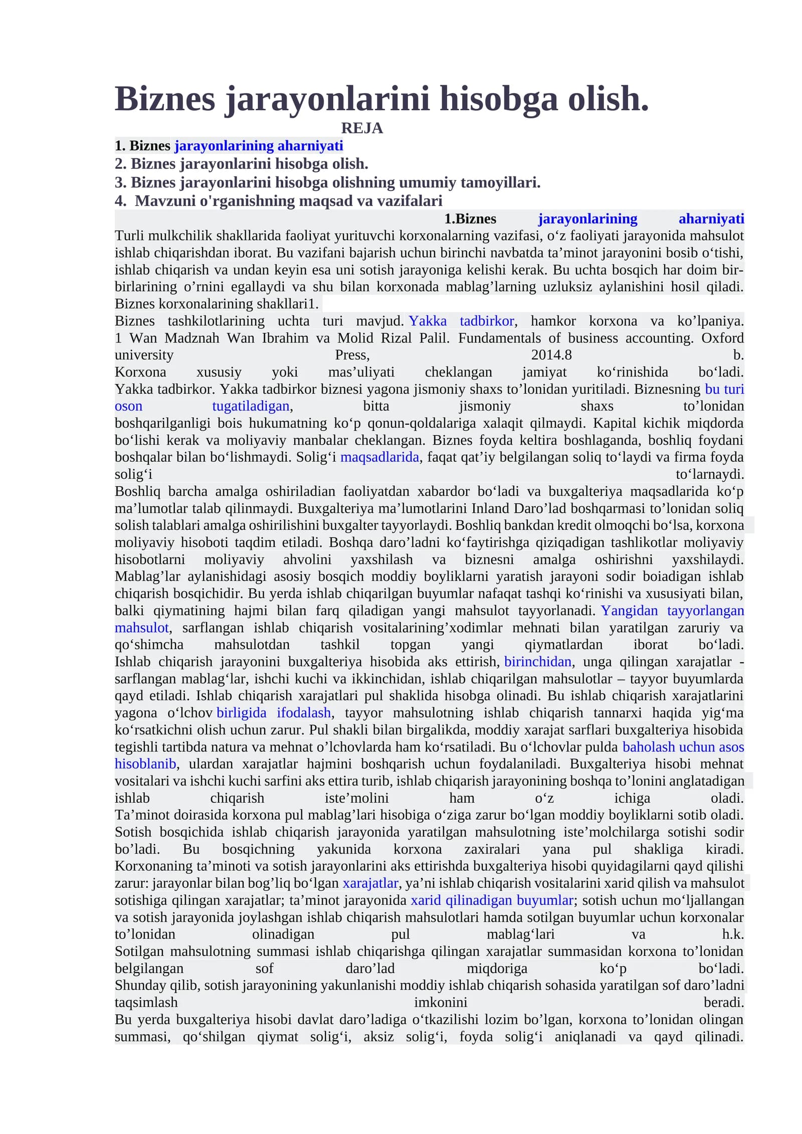 Biznes jarayonlarini hisobga olish