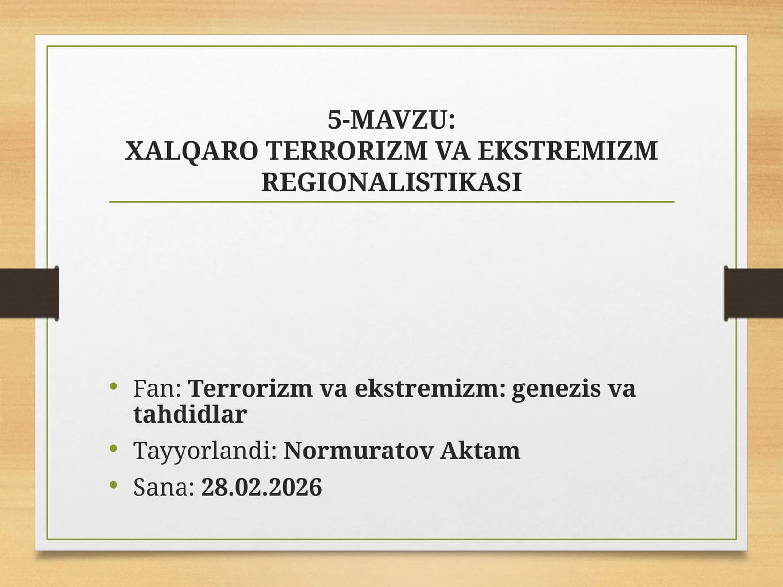 XALQARO TERRORIZM VA EKSTREMIZMREGIONALISTIKASI