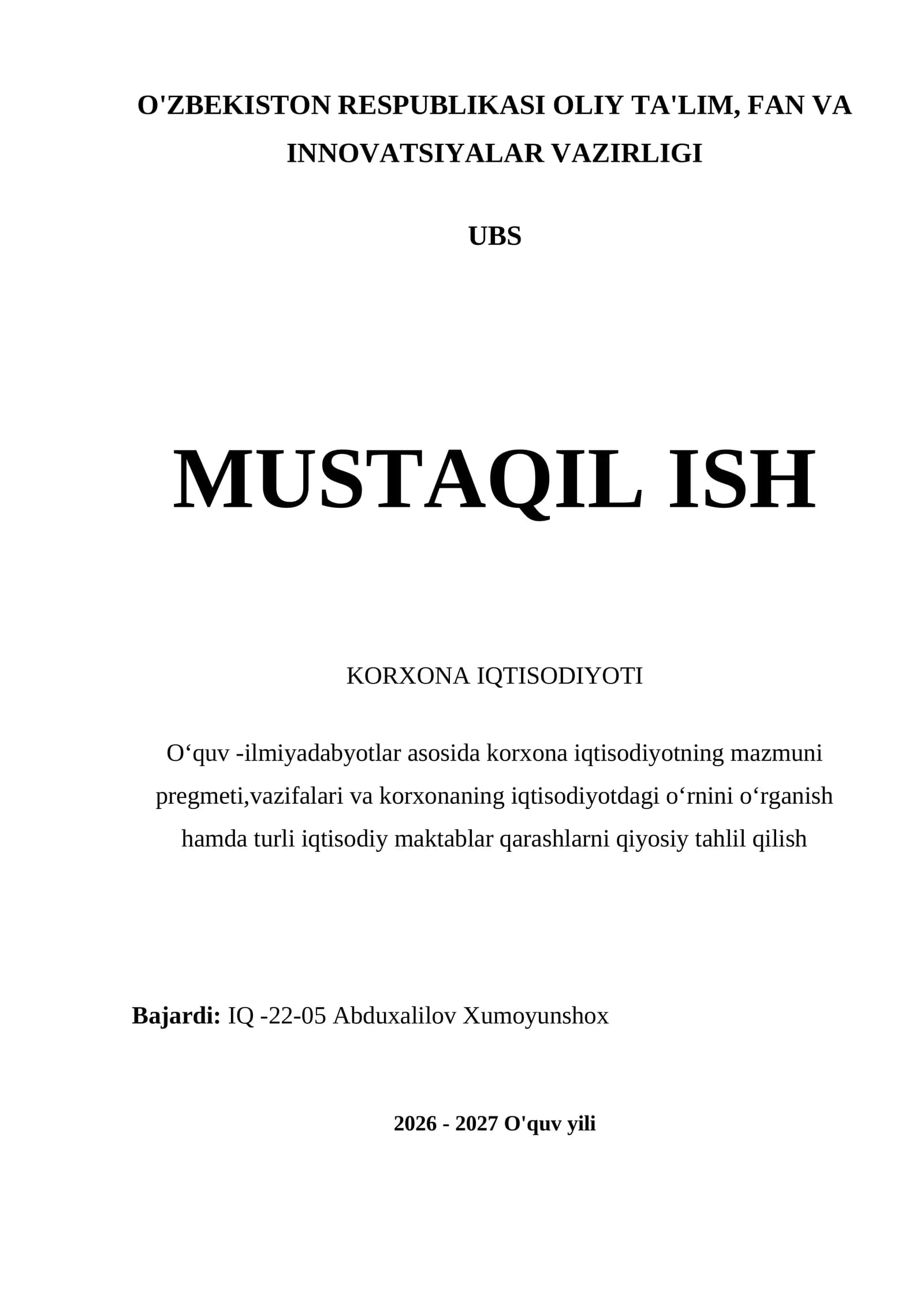 Korxona Iqtisodiyoti