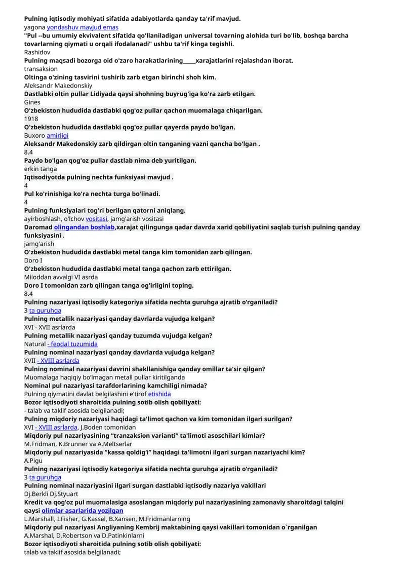 Pulning iqtisodiy mohiyati sifatida adabiyotlarda qanday ta'rif mavjud.