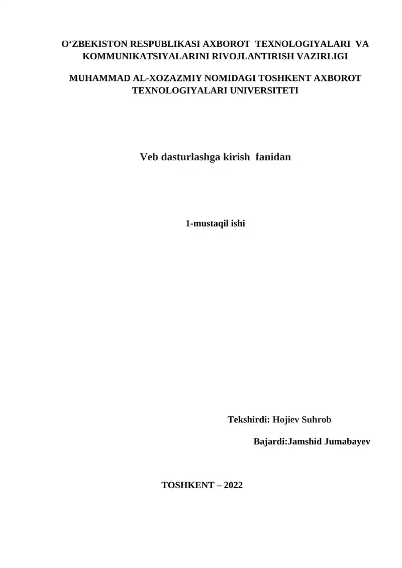 Javascript tilida obyektlar yordamida sahifa yaratish