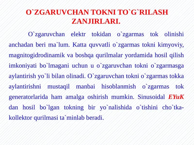 O`ZGАRUVCHАN TОKNI TO`G`RILАSH ZАNJIRLАRI