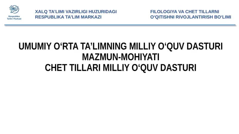 Filologiya va chet tillarni o‘qitishni rivojlantirish bo‘limi
