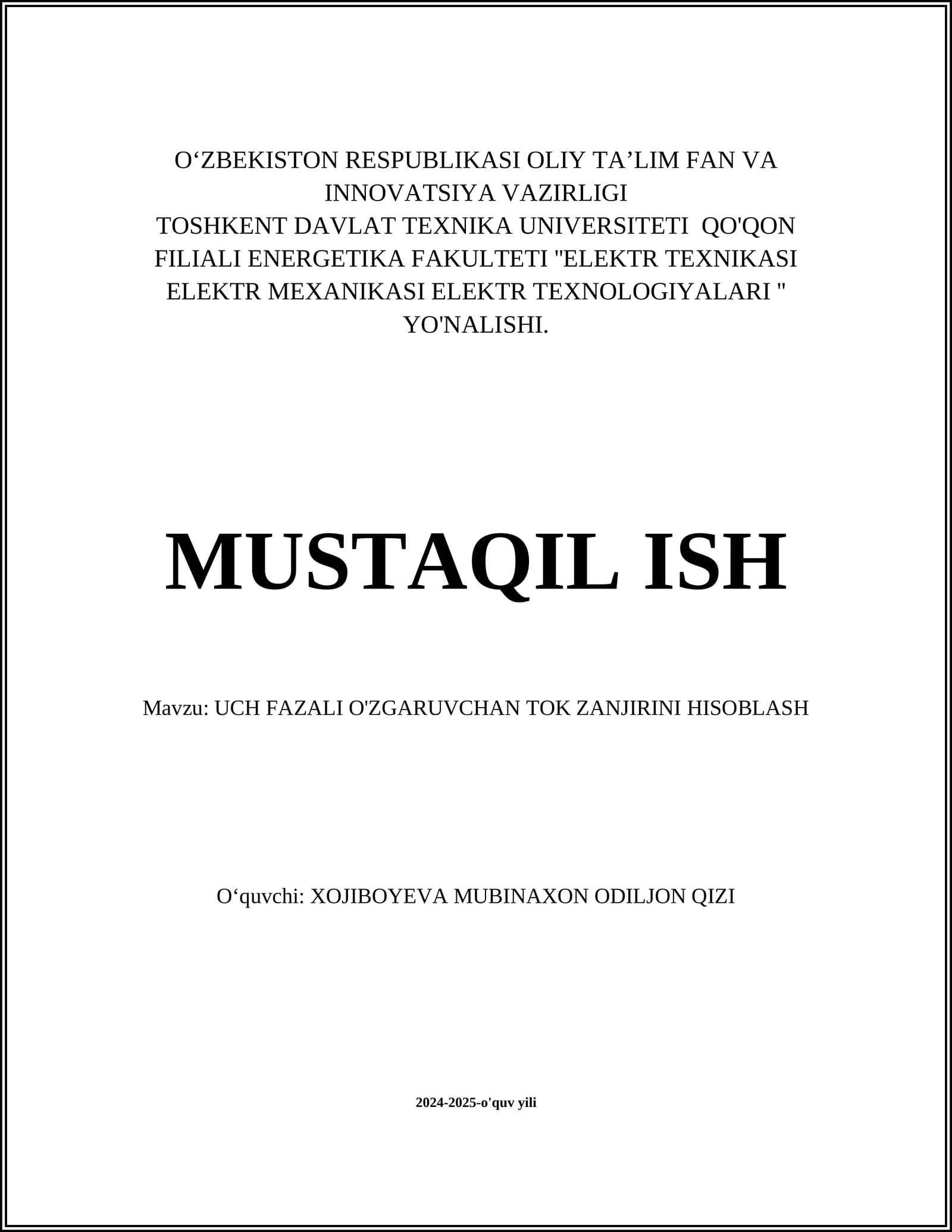Uch fazali tok zanjirlarning asosiy elementlari