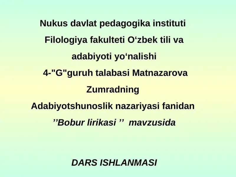 Bobur lirikasi DARSISHLANMASI