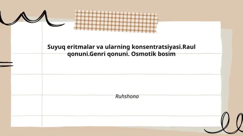 Suyuq eritmalar va ularning konsentratsiyasi