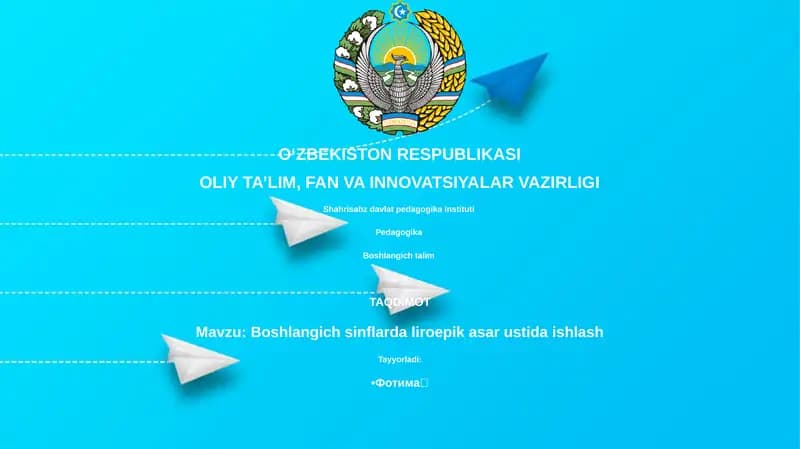 Boshlangich sinflarda liroepik asar ustida ishlash