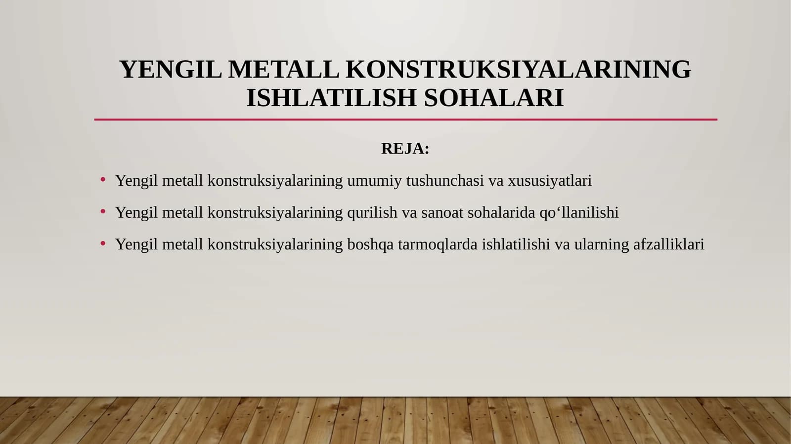 YENGIL METALL KONSTRUKSIYALARINING ISHLATILISH SOHALARI