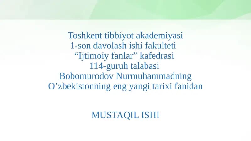 O‘zbekiston Respublikasi Prezidenti tomonidan ilgari surilgan beshtamuhim tashabbus