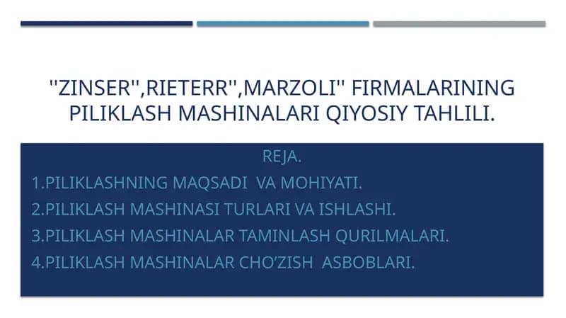 Piliklash mashinalari qiyosiy tahlili