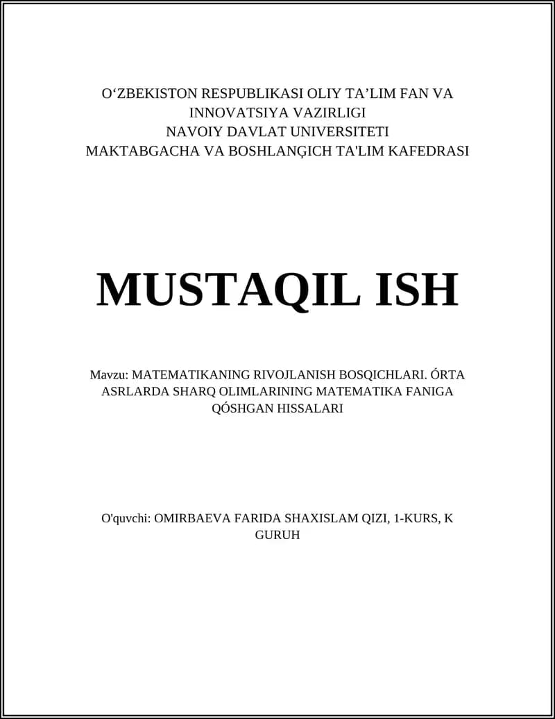 MATEMATIKANING RIVOJLANISH BOSQICHLARI