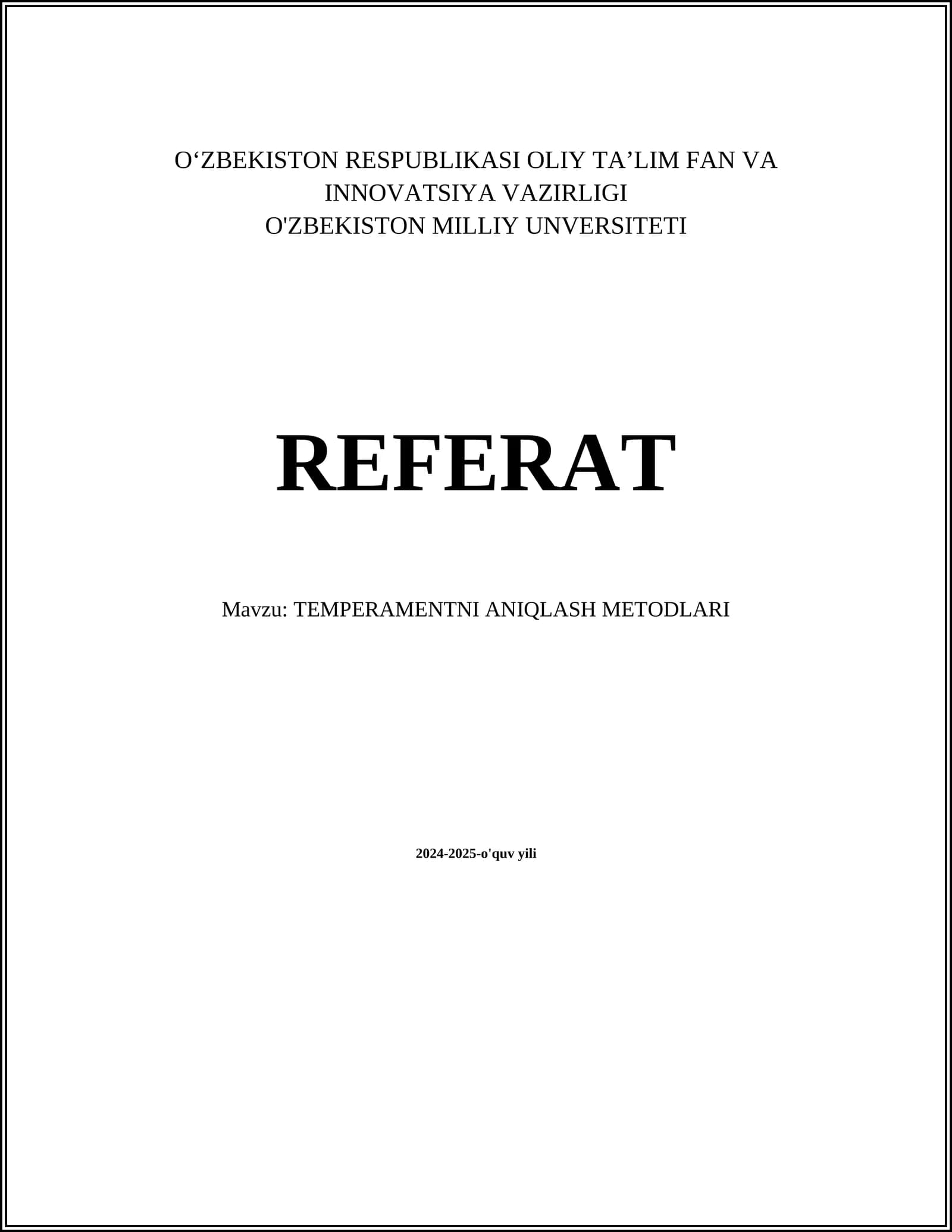TEMPERAMENTNI ANIQLASH METODLARI