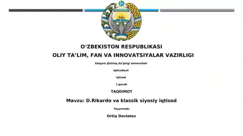 D.Rikardo va klassik siyosiy iqtisod