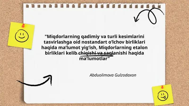 Miqdorlarning qadimiy va turli kesimlarini tasvirlashga oid nostandart oʻlchov birliklari