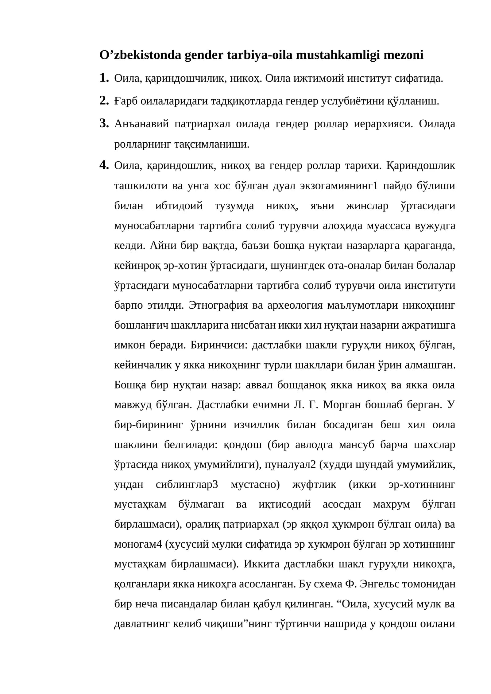 O’zbekistonda gender tarbiya-oila mustahkamligi mezoni