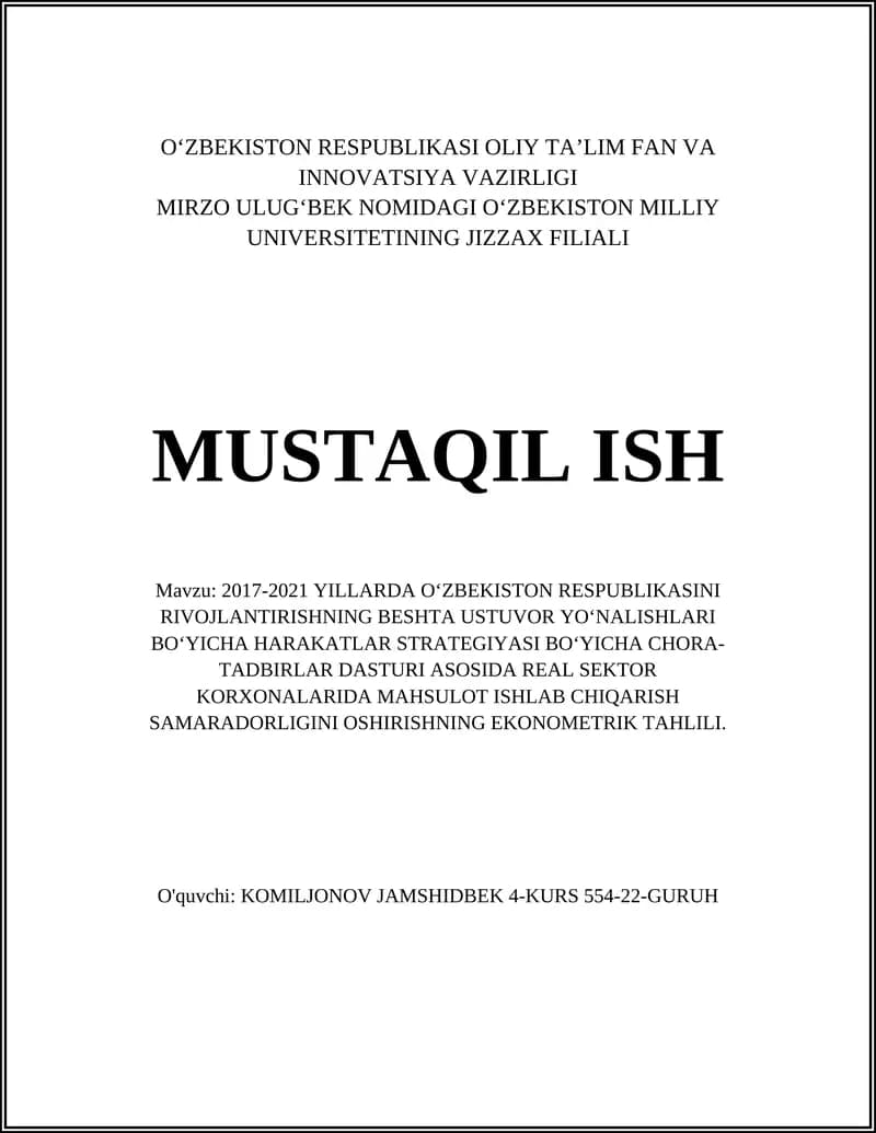 O‘ZBEKISTON RESPUBLIKASI OLIY TA’LIM FAN VA INNOVATSIYA VAZIRLIGI