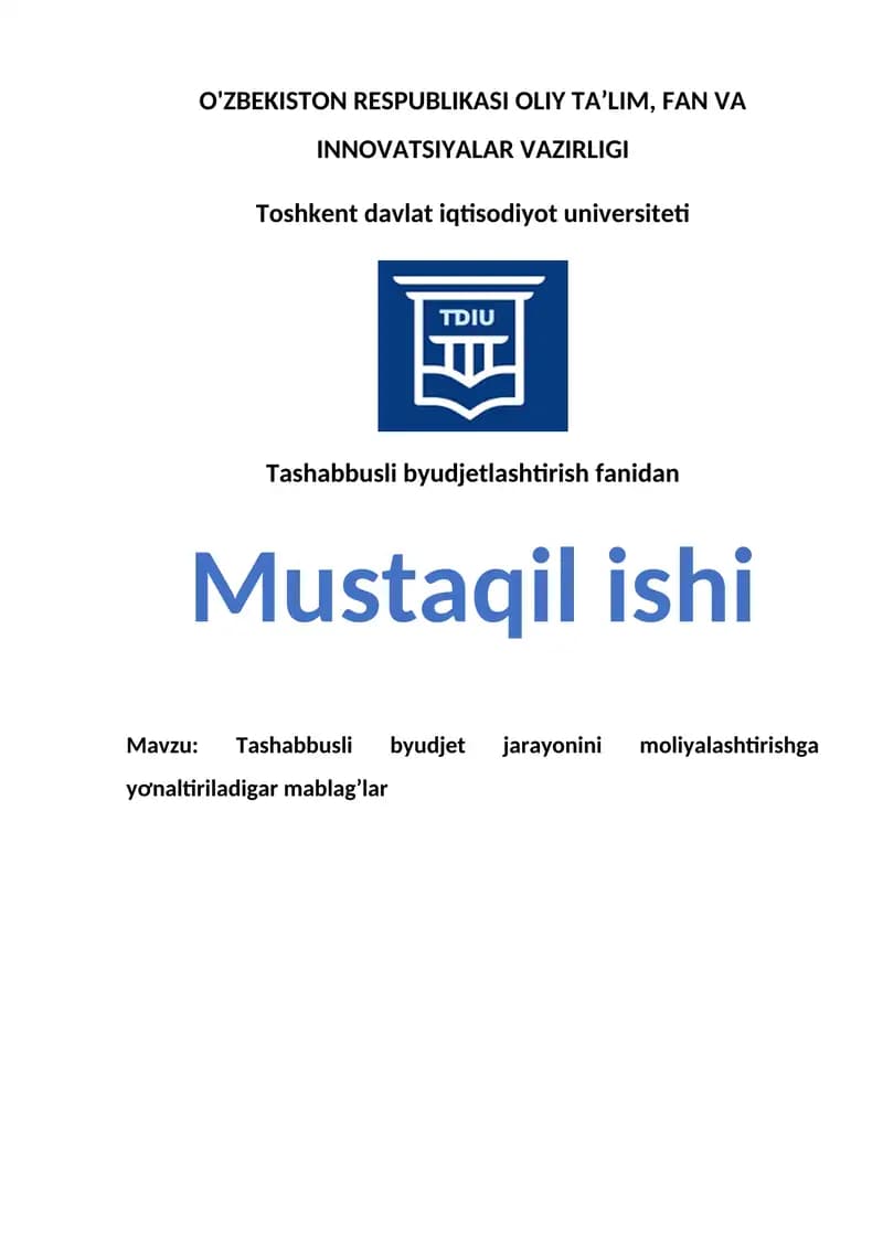 Tashabbusli byudjet jarayonini moliyalashtirishga yơnaltiriladigar mablag’lar