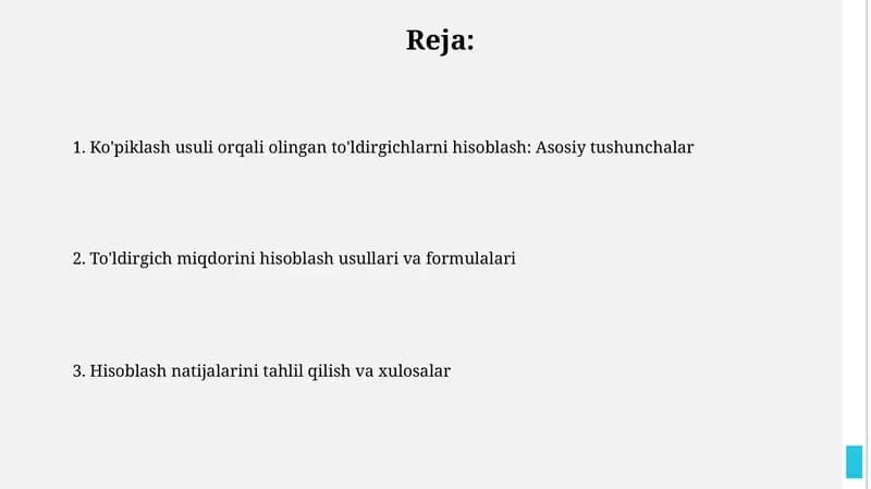 To'ldirgich miqdorini hisoblash usullari va formulalari